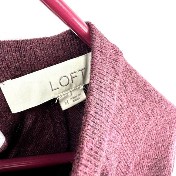 Loft Size Medium Sweater Maroon Red Plaid‎ Layered Look Keyhole Back Academic - Picture 3 of 5